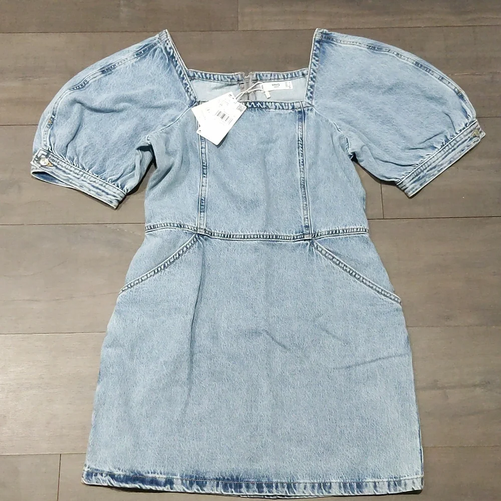 MANGO Puff Sleeve Denim Dress - Picture 6 of 7